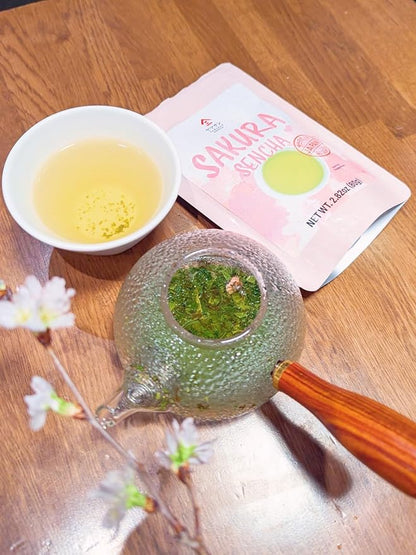 Chaganju Sakura Floral Green Tea - Japanese Loose Leaf With Sakura Petals, 2.82oz (80g)