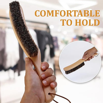 Lint Brush for Clothes with 100% Soft Horse Hair Bristle, Large Beech Wood Handle, Lint Remover for Hat, Pet Hair, Suits, Cashmere, Wool, Velvet, Suede, Shoe