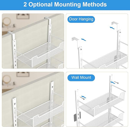 12.3" W Narrow Over the Door Pantry Organizer, 6-Tier Over the Door Organizer with Adjustable Basket, Pantry Door Organization for Pantry Kitchen Storage Room Spice Rack, White