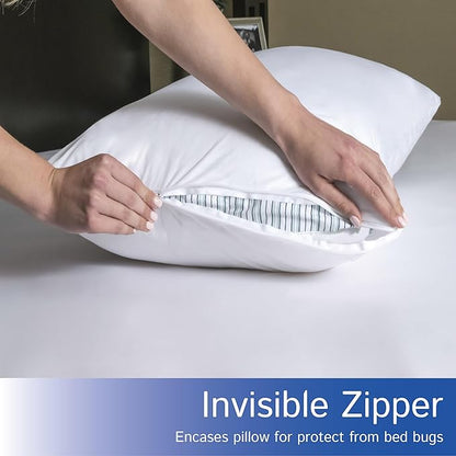 Standard Pillow Protectors (Set of 2) – Zippered Waterproof Pillow Covers Hypoallergenic Dust and Allergen Proof Pillowcase Encasement