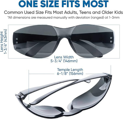 amoolo Tinted Safety Glasses Bulk of 48, Protective Safety Sunglasses, Dark Smoke Lenses for UV Protection, ANSI Z87.1 Impact Resistant Eye Protection for Work, Lab, Construction