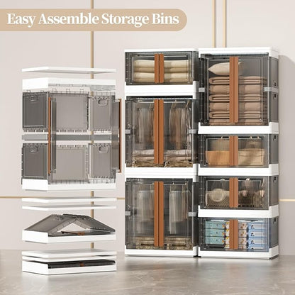 HAIXIN Closet Organizers and Storage, Collapsible Clothing Storage with Closet Rod and Clothes Hangers, Stackable Shelves, 39.6 Gal Wardrobe Organizer for Bedroom, 1 Pack