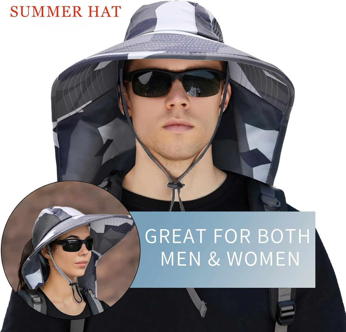 Sun Hat for Men Women with Neck Flap,UPF 50+ UV Protective Hiking Fishing Hats,Wide Brim Sun Hat for Women&Men