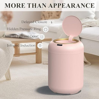 Smart Bathroom Trash Can with Lid，3 Gallon Bathroom Garbage Can Automatic Touchless，Motion Sensor Trashcan, Baby Diaper Trash Bin, Mini Pink Waste Basket for Bedroom, Kitchen, Restroom, Office