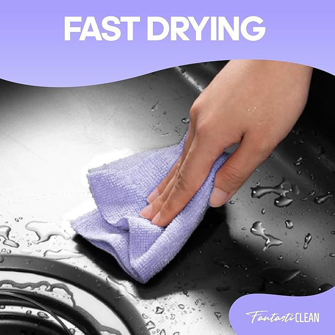 Fantasticlean Microfiber Cleaning Cloth Roll 2 Rolls 120 Pack, Tear Away Paperless Towels, 8" x 8", Reusable Washable Rags, Home Kitchen, Pet, Office, Indoor Outdoor, Portable (Pink and Light-Purple)