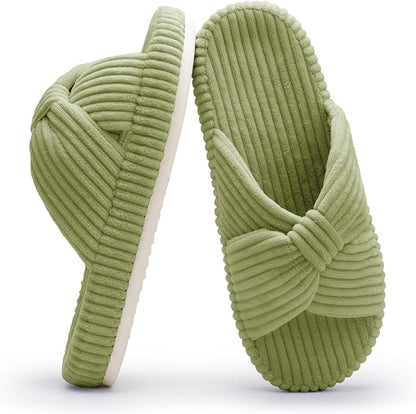Chantomoo Slippers for Women Memory Foam House Bedroom Corduroy Bow Crossbands Slide Slipper Shoes Comfy Trendy Gift Slippers
