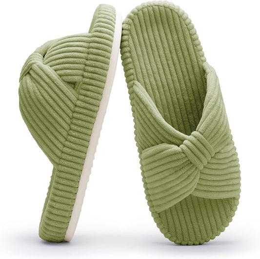 Chantomoo Slippers for Women Memory Foam House Bedroom Corduroy Bow Crossbands Slide Slipper Shoes Comfy Trendy Gift Slippers