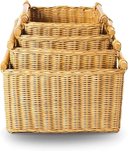 The Basket Lady Deep Pole Handle Wicker Storage Basket, Large, 15 in L x 15.5 in W x 9.5 in H, Sandstone
