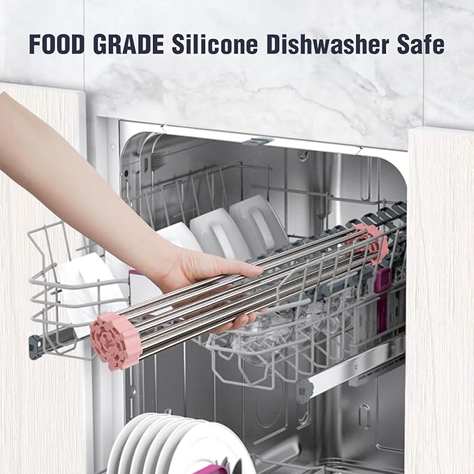 Tomorotec 17.7" x 12.5" Roll Up Dish Drying Rack Over Sink Drying Rack Sink Cover Kitchen Sink Accessories Gadget Multipurpose Organizer Foldable Stainless Steel Drainer