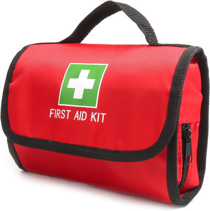 First Aid Bag Tote Empty Small First Aid Kit Bag Outdoor Travel Rescue Pouch First Responder Medicine Bag Pocket Container for Car Home Office Sport Outdoors (Red Foldable Green Print)