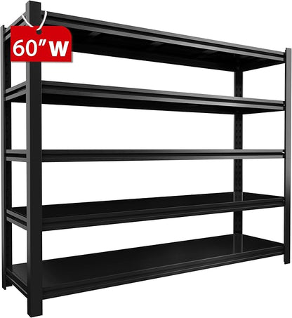 60" W Garage Shelving Heavy Duty Metal Shelving 3000LBS Storage Shelves Adjustable 5 Tier Metal Shelves for Storage Industrial Shelves for Garage, Warehouse, 24.2" D x 60'' W x 72'' H