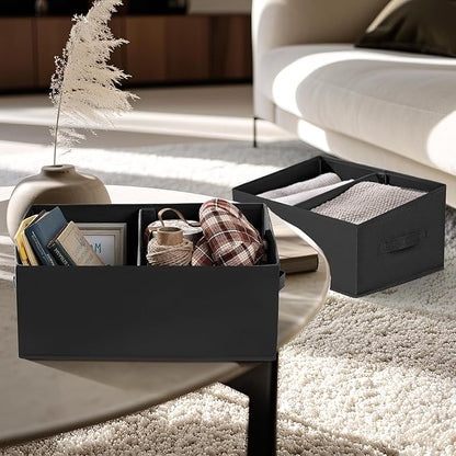 DIMJ Closet Storage Bins, 6 Pack Storage Baskets for Shelves, Foldable Closet Organizer with Handle, Linen Closet Organizers and Storage for Clothes, Toys, Towel, Books (Black)