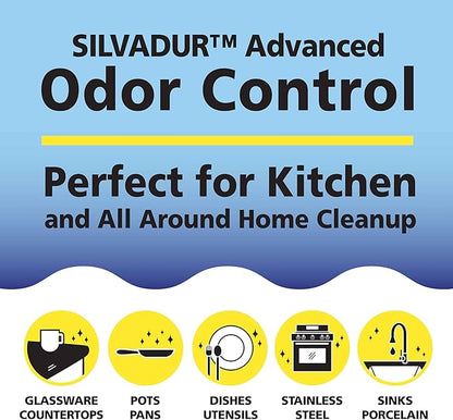 Fresh Tuff-Scrub, Large, 6-Pack Scrub-N-Wipe Sponge Cloth with Silvadur Antimicrobial for Odor Control, Microfiber, Multi-Surface, Non-Scratch, Dual-Sided, Machine Washable, Durable Kitchen Sponge
