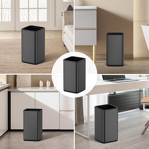 Mbillion 3.2 Gal (12L) Stainless Steel Open - Top Trash Can with Removable Inner Bucket - Sleek Metal Waste Basket for Bathroom Office, Brushed Black