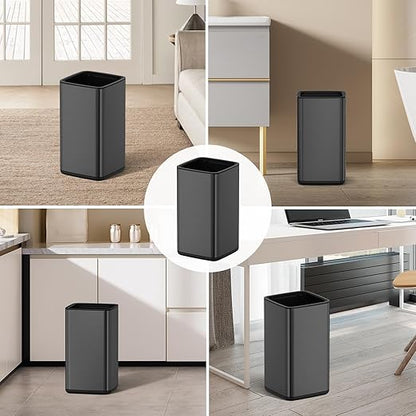 Mbillion 3.2 Gal (12L) Stainless Steel Open - Top Trash Can with Removable Inner Bucket - Sleek Metal Waste Basket for Bathroom Office, Brushed Black