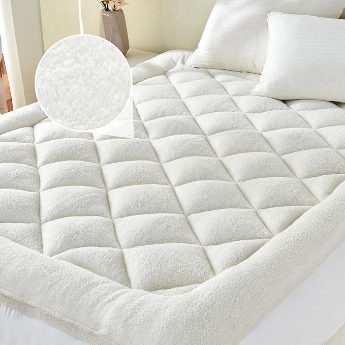 Mattress Topper Twin for Back Pain Thick Mattress Pad Cover Sherpa Plush Pillow Top Down Alternative Fill Mattress Cover with 8-22 Inch Deep Pocket