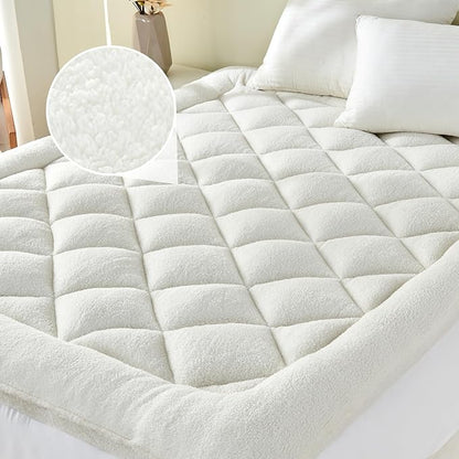 Mattress Topper Twin for Back Pain Thick Mattress Pad Cover Sherpa Plush Pillow Top Down Alternative Fill Mattress Cover with 8-22 Inch Deep Pocket