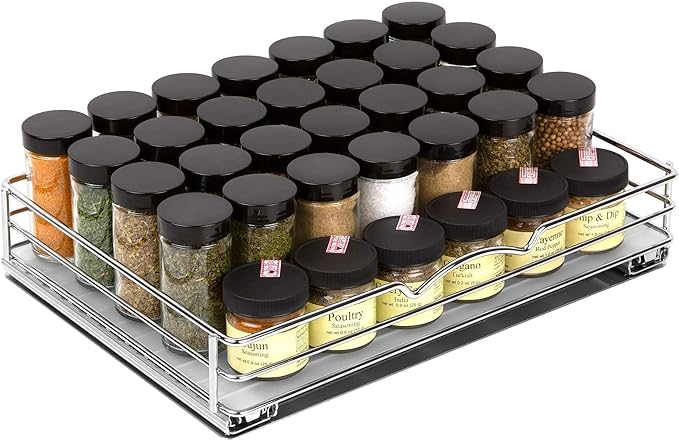 Pull Out Cabinet Organizer for Spices, Cans - Heavy Duty with Lifetime Limited Warranty- Pull Out Spice Rack- Cabinet Pull Out Shelf for Cans,Dishes, Etc, 14-3/8"Wx 10-1/2"D x 2-3/4” H, Chrome
