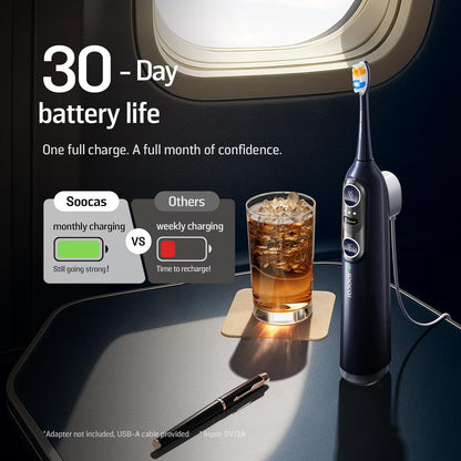 Soocas NEOS II - Electric Toothbrush with Water Flosser, Sonic Electric Toothbrush for Adults, Cordless Water Flosser for Travel, Portable Oral Irrigator, Up to 100% Plaque Removal, Dark Violet