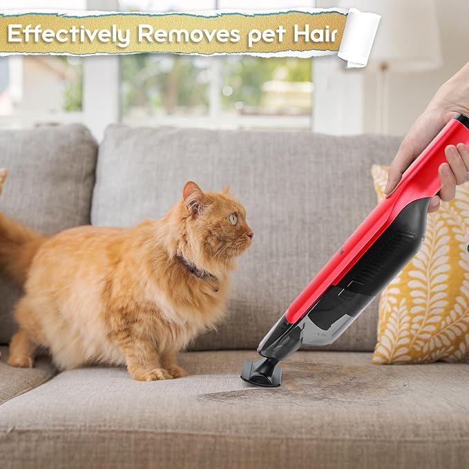 Handheld Vacuum Cordless,15KPA High Power Suction,USB Quick Charge,Car Vacuum Cleaner with Storage Dock,Lightweight Rechargeable Dust Buster with Crevice Tool Pet Brush Hand Vac for Home,Red