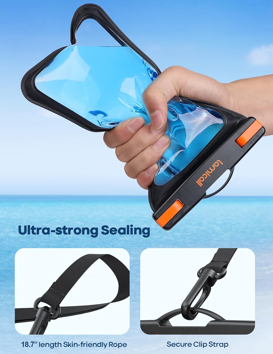Lamicall Large Size Waterproof Phone Pouch Case - [ Big Case Friendly ] for Galaxy S25 Ultra, S22 23 S24 Ultra with Case, for iPhone 16 15 14 13 12 Pro Max, Plus Mini, for 7.5" Devices, 2 Pcs