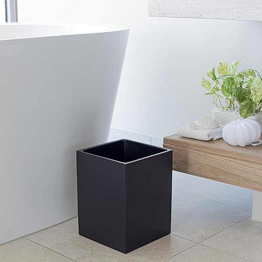 Matte Black Square Small Trash Can, 2 Gallons / 7.5L Garbage Can, Waste Basket for Home, Bathrooms, Office, Under Desk, Bedroom, Laundry Room, Kitchen, Kids Room, and Dorm