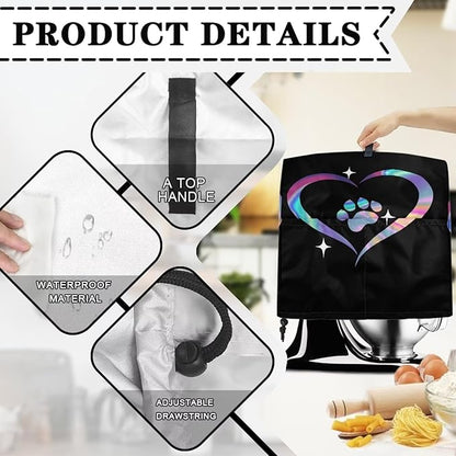 Dog Paw Heart Print Mixer Cover Stand Mixer Dust Proof Covers with Handle and Front Pockets Kitchen Aid Mixer Cover for 4.5-5 Qt Mixer,Kitchen Coffee Maker Toaster Machine Dust Cover