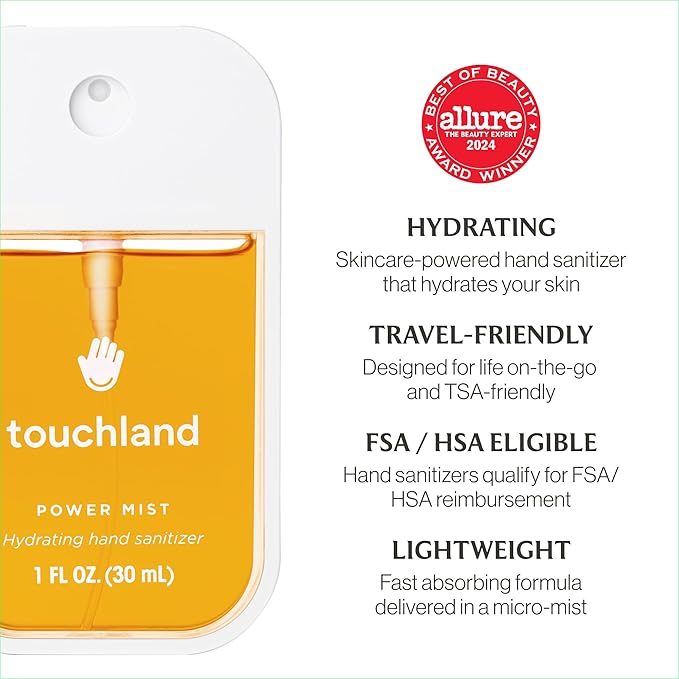 Touchland Power Mist Hydrating Hand Sanitizer Spray, FRESH Trio Set (Mint, Citrus, Lemon Lime), 1 FL. OZ. Travel Size (Set of 3)