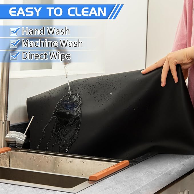 Warome Silicone Mat,36"x 23.6" Heat Resistant Mats for Countertop Protector,Nonstick Silicone Craft Mat/Placemats,Washable Silicone Mats for Kitchen Counter,No Creases Counter Mat-Black