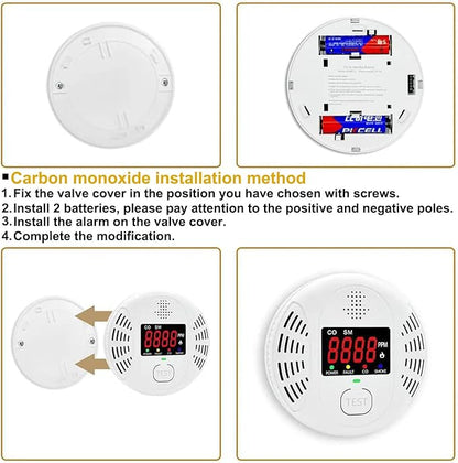 Carbon Monoxide and Smoke Detector Equipped with LCD Display, Battery Powered, Dual Sensor Alarm, 85dB Voice Alarm and Real-time CO Tracking, Suitable for Home/Kitchen/Bedroom/RV 1-Pack