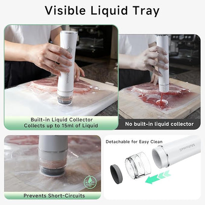 Compact Vacuum Sealer for Food (Vacuum Sealer Machine + 20 Reusable Vacuum Bags), Powerful Handheld Vacuum Sealer Machine, Seal Food 6X Fresh Longer, Portable & Wireless, Easy-Clean