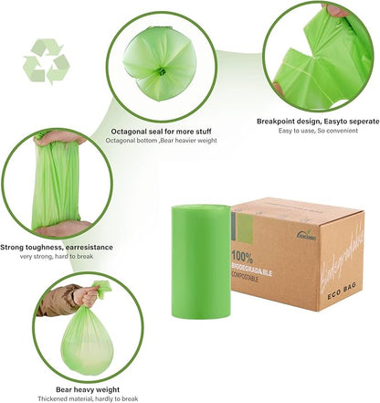 Compost Bags, 13 Gallon, 50Liter, Extra Thick 1.1 Mils, Compostable Food scrap waste bags with US BPI ASTM D6400 and Europe OK Compost Home Certified