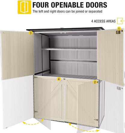 Aivituvin Outdoor Storage Shed Upgraded with Strong Metal Frame Garden Tool Shed Storage House Cabinet with Adjustable Shelfs and Wooden Floor 4.6 x 2.42FT (Off-White)