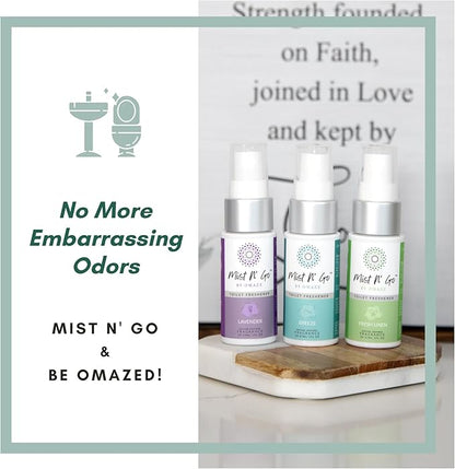 Mist N’ Go by Omaze Travel Bathroom Spray for Toilet Spray Odor Eliminator - Travel Toilet Spray for Bathroom Air Freshener Spray for Bathroom Deodorizer - Breeze Travel Size (1oz x5)