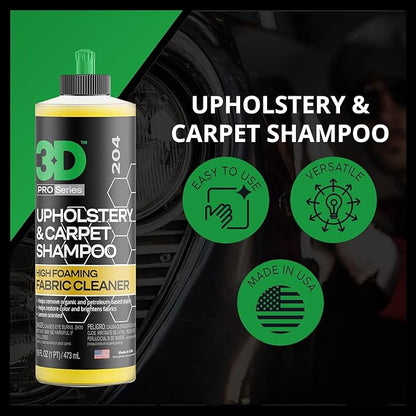 3D Upholstery & Carpet Shampoo - High Foam Stain Remover & Odor Eliminator Shampoo 16oz.