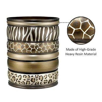 Decorative Trash Can for Bathroom, Office & Bedroom - 2.1 Gallons Stylish & Small Trash Can for Dorms, Desktop & Restroom - Chic Waste Basket for Compact Spaces, Safari Stripes