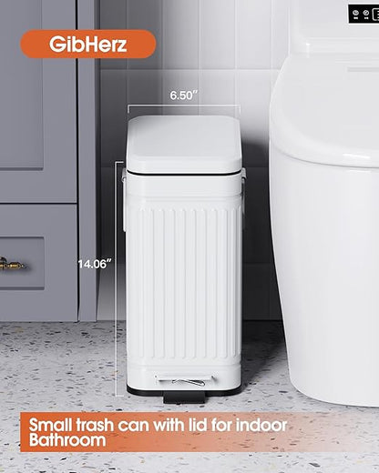Small Trash Can with Lid Soft Close-10L/2.6 Gal Stainless Steel Outdoor Dog Poop Garbage Can-Metal Waste Bins with Pedal for Bathroom Bedroom Office-White
