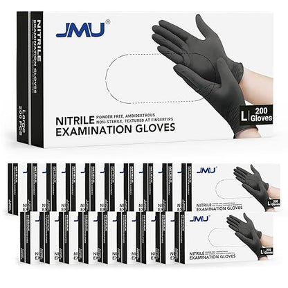 JMU Black Nitrile Gloves Large, 3.5Mil Disposable Nitrile Exam Gloves Latex Free Powder Free, 4000 Pcs