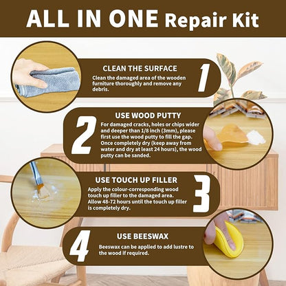 Wood Furniture Repair Kit, All-in-One Large Capacity Floor Repair Kit Include Wood Putty & 12 Colors Wood Touch Up Filler and Beeswax, Vinyl Floor Repair Kit for Scratch, Cracks, Stain, Holes