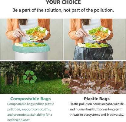 Biodegradable 8 Gallon Trash Bags, AYOTEE Garbage Bags 8 gallon, Compostable Medium Trash Bag, Unscented Leak Proof Bag for Office, Home, Bathroom, Bedroom, Car, Kitchen, Pet(Green)