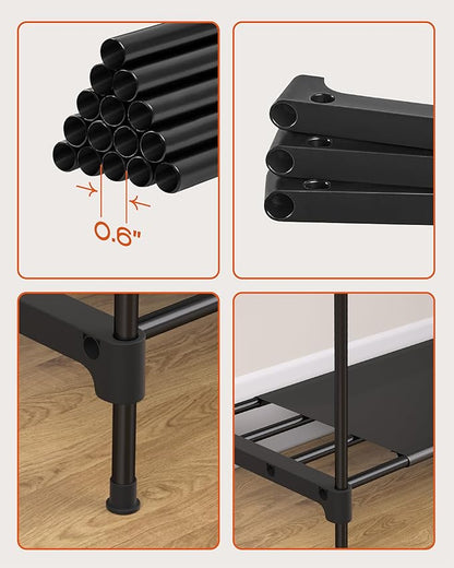 Clothes Rack, Portable Closet, 54.7 Inch Large Capacity Wardrobe Closet with Cover, Clothes Storage Organizer with Shelves and 3 Hanging Rods, Easy to Assembly, Black PCT122B01