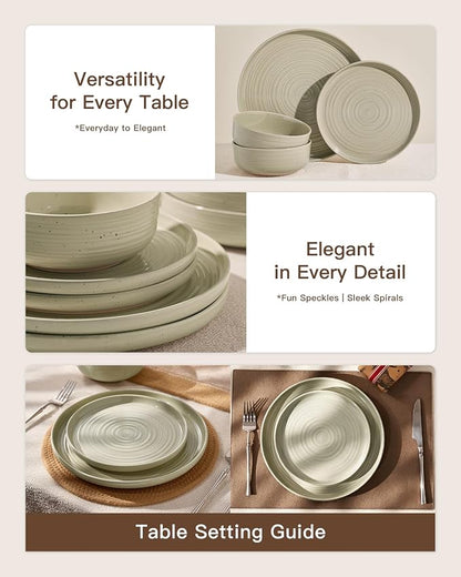Stoneware Dinnerware Set with Pasta Bowls, Service