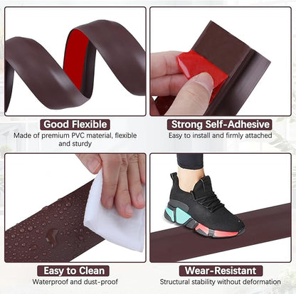 Vinyl Door Threshold Flooring Transition Strip Self Adhesive Carpet Edging Strip for Laminate Doorway Edge Threshold from 3/5" to 4/5" (Coffee, 10 Ft)
