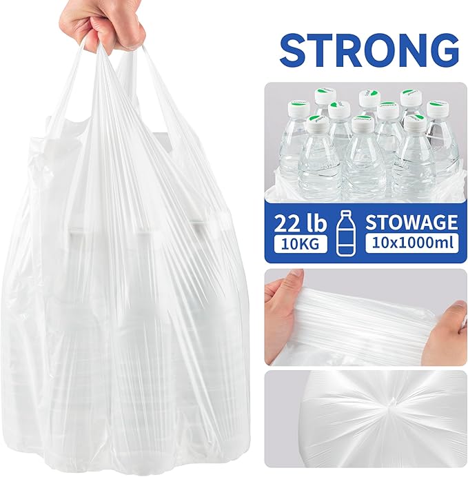 Small Trash Bags with Handles 1.2 Gallon 200 Count White - Ocean Plastic Upcycling - Plastic Garbage Bags, Can Bin & Waste Basket Liner for Kitchen, Bathroom, Office and Pets