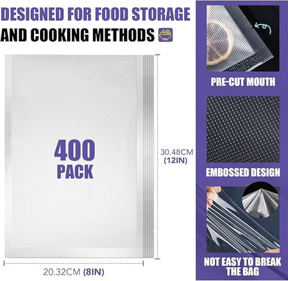CAREGY Vacuum Sealer Bags 400 Quart 8" x 12" with BPA Free for Food Storage Meal Prep or Sous Vide