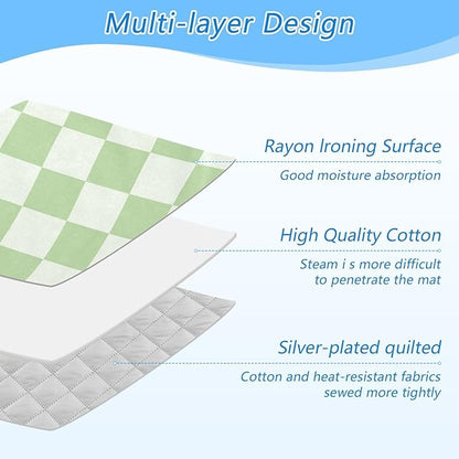 Checkered Mint Green White Plaid Ironing Mat for Table top Portable Ironing Pad Blanket for Washer Dryer Countertop Travel