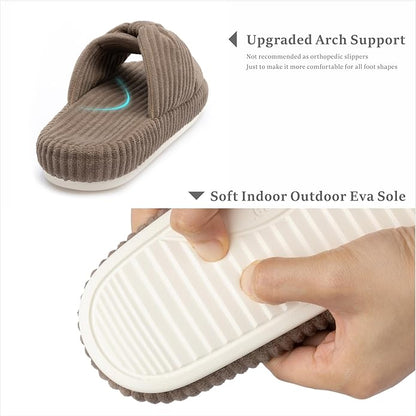 Chantomoo Slippers for Women Memory Foam House Bedroom Corduroy Bow Crossbands Slide Slipper Shoes Comfy Trendy Gift Slippers