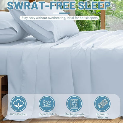 Extra Deep Pocket King Sheets 18-24 Inch 100% Egyptian Cotton 1000 Thread Count Sateen Weave Soft Breathable 4 Pieces（King，Light Blue）