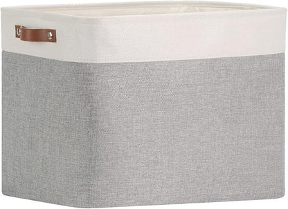 DULLEMELO Storage Baskets Large 16"x12"x12" Tall Rectangular Baskets Fabric Storage Bins for Organizing [1 Pack] Collapsible Linen Shelf Baskets for Clothes, Toys, Closet, Laundry (White&Grey)