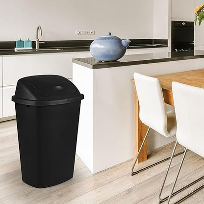 Bringer Black 13 Gallon Kitchen Trash Can with Swing Lid, Plastic Swing Top Tall Garbage Can, 4-Pack